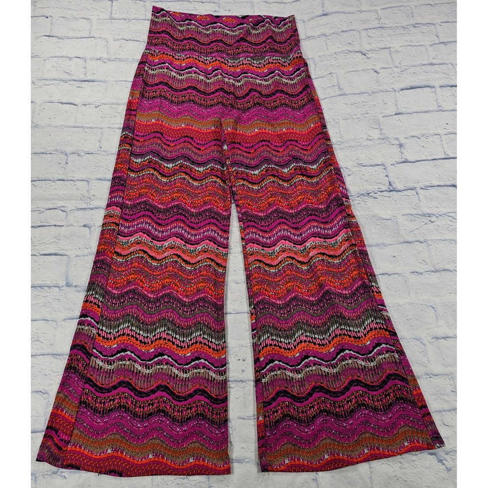 Wrangler Wide Leg Pants Women XL Pink Multi Chevron Boho Retro